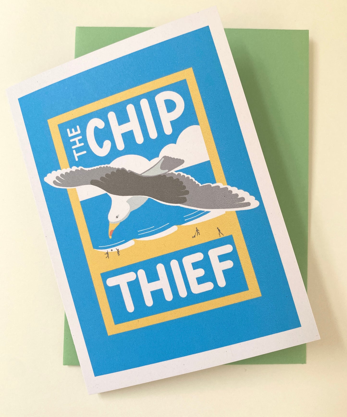 The Chip Thief Seagull greeting card, Cheeky seaside theme!