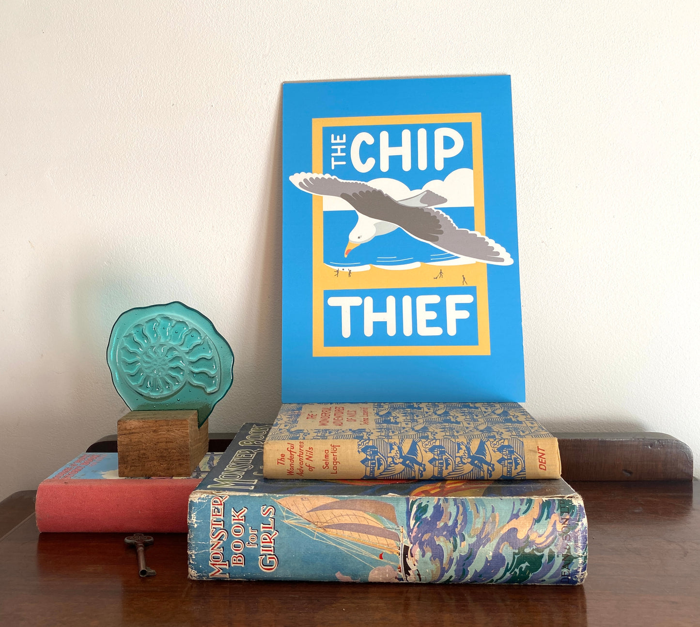 The Chip Thief Seagull A4 Art Print, Cheeky seaside theme!