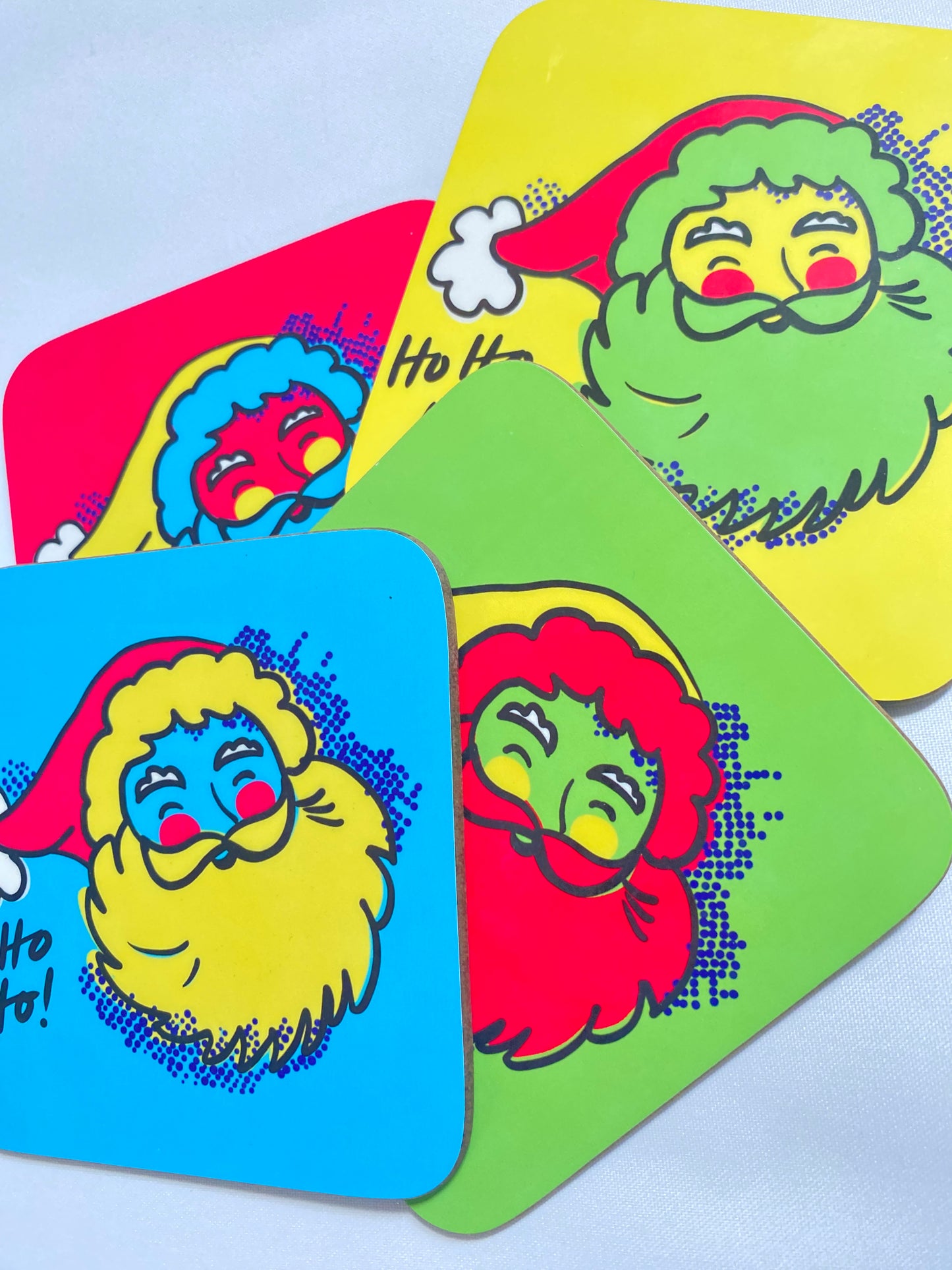 Set of 4 Pop art Santa Coasters, Merry and  Bright Christmas decor, Christmas coasters