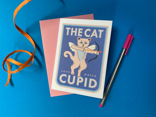 Cat Cupid Greeting card, Cute and quirky cat Greeting Card!