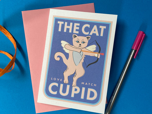 Cat Cupid Greeting card, Cute and quirky cat Greeting Card!