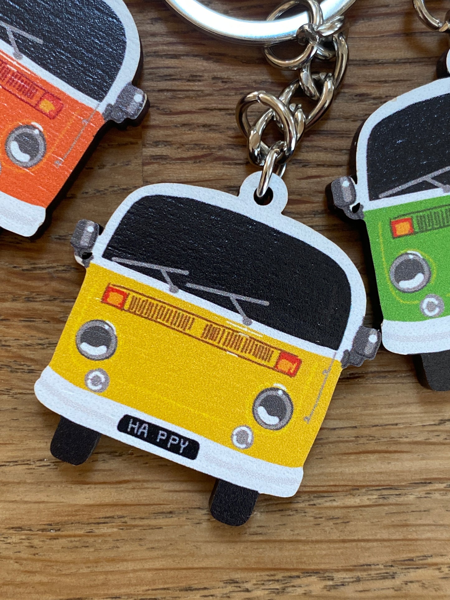 Brightly coloured Campervan keyrings, Retro Campervan gifts, choose from 4 colours