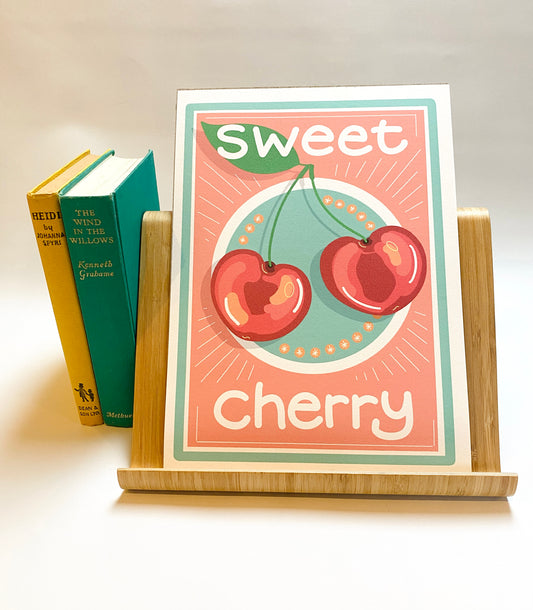 A4 Sweet Cherry Art Print, Inspired by vintage label art