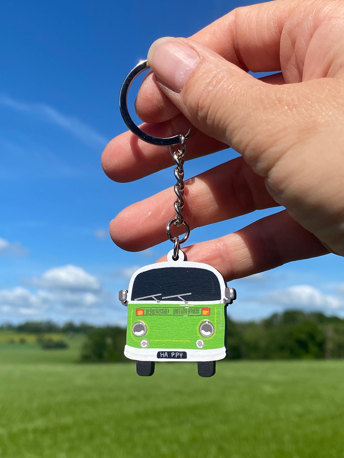 Brightly coloured Campervan keyrings, Retro Campervan gifts, choose from 4 colours