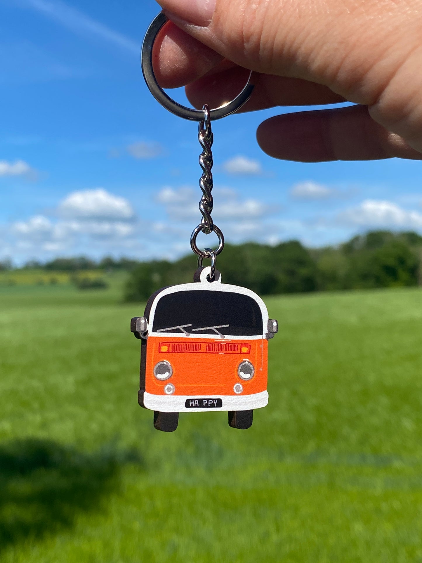 Brightly coloured Campervan keyrings, Retro Campervan gifts, choose from 4 colours