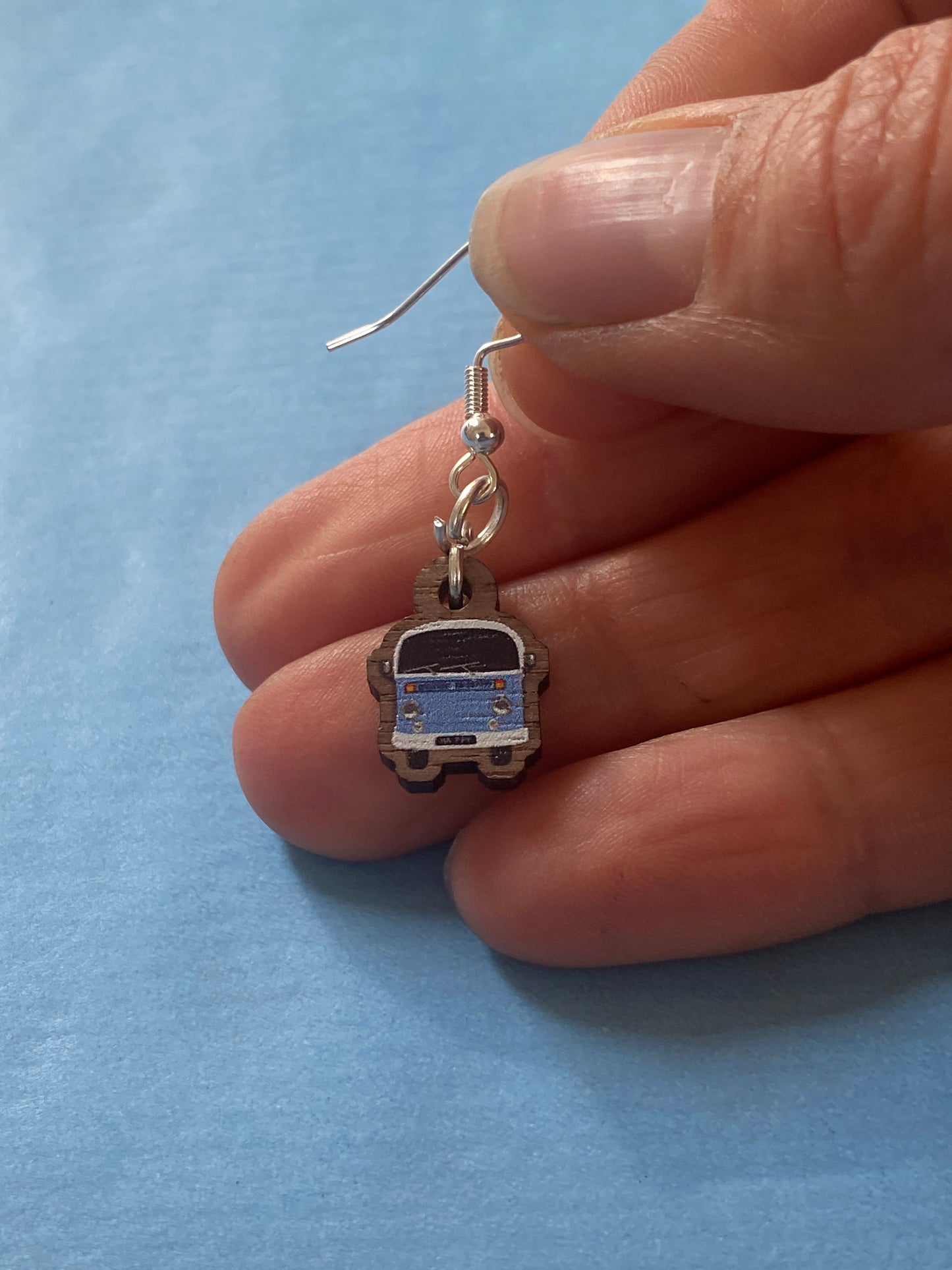 Novelty Campervan Earrings, made from sustainably sourced wood and 925 Sterling Silver findings