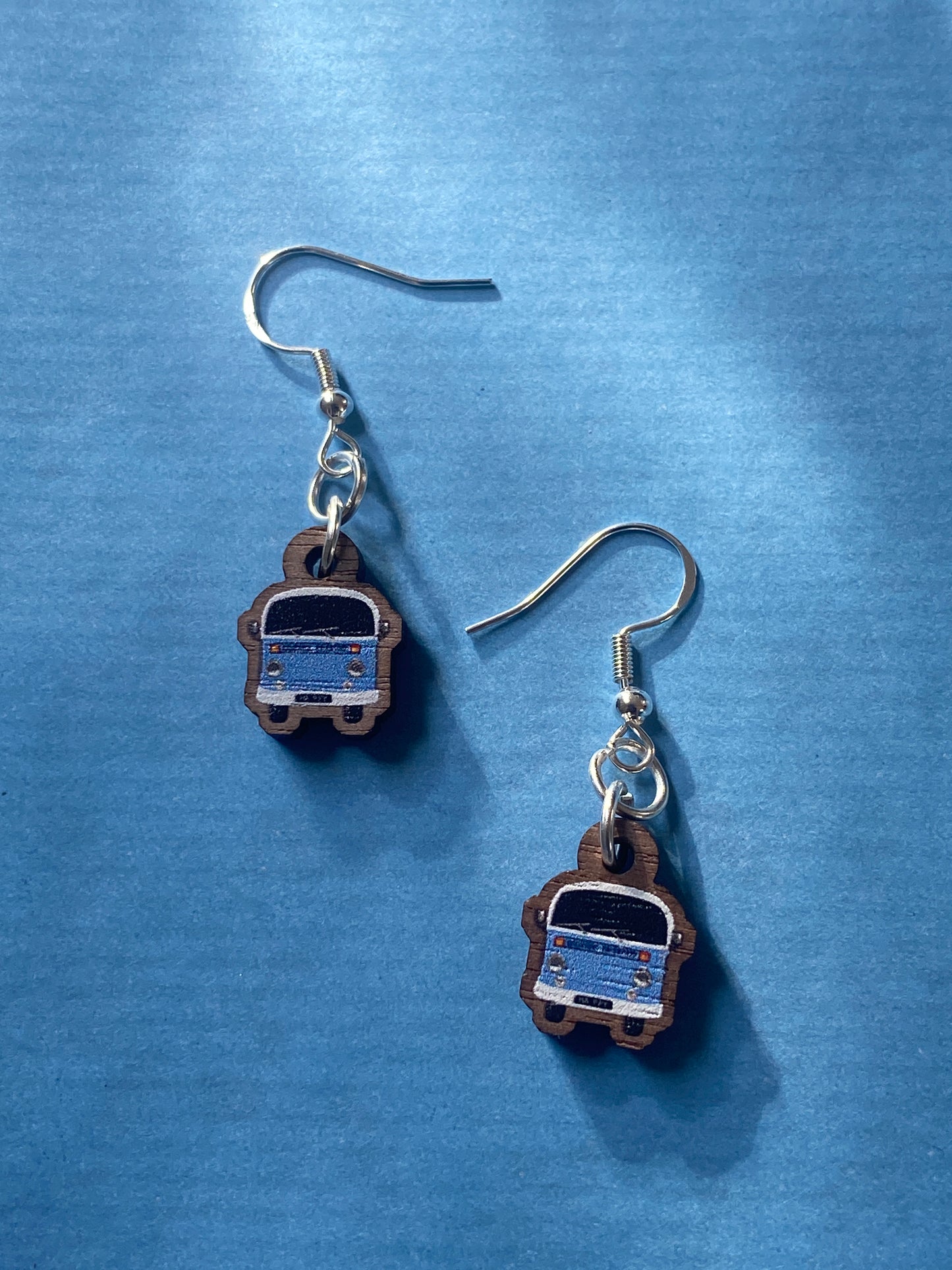 Novelty Campervan Earrings, made from sustainably sourced wood and 925 Sterling Silver findings