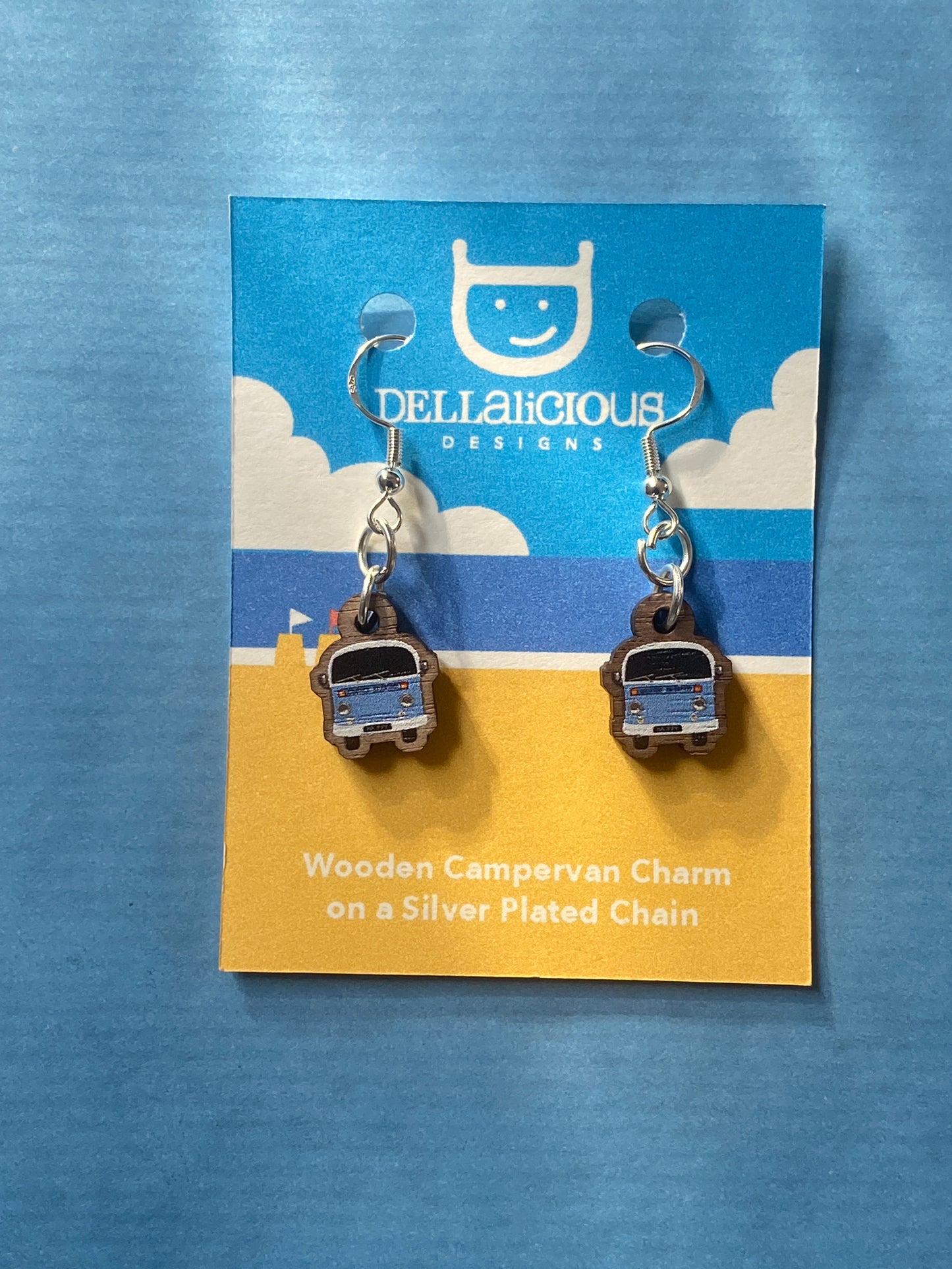 Novelty Campervan Earrings, made from sustainably sourced wood and 925 Sterling Silver findings