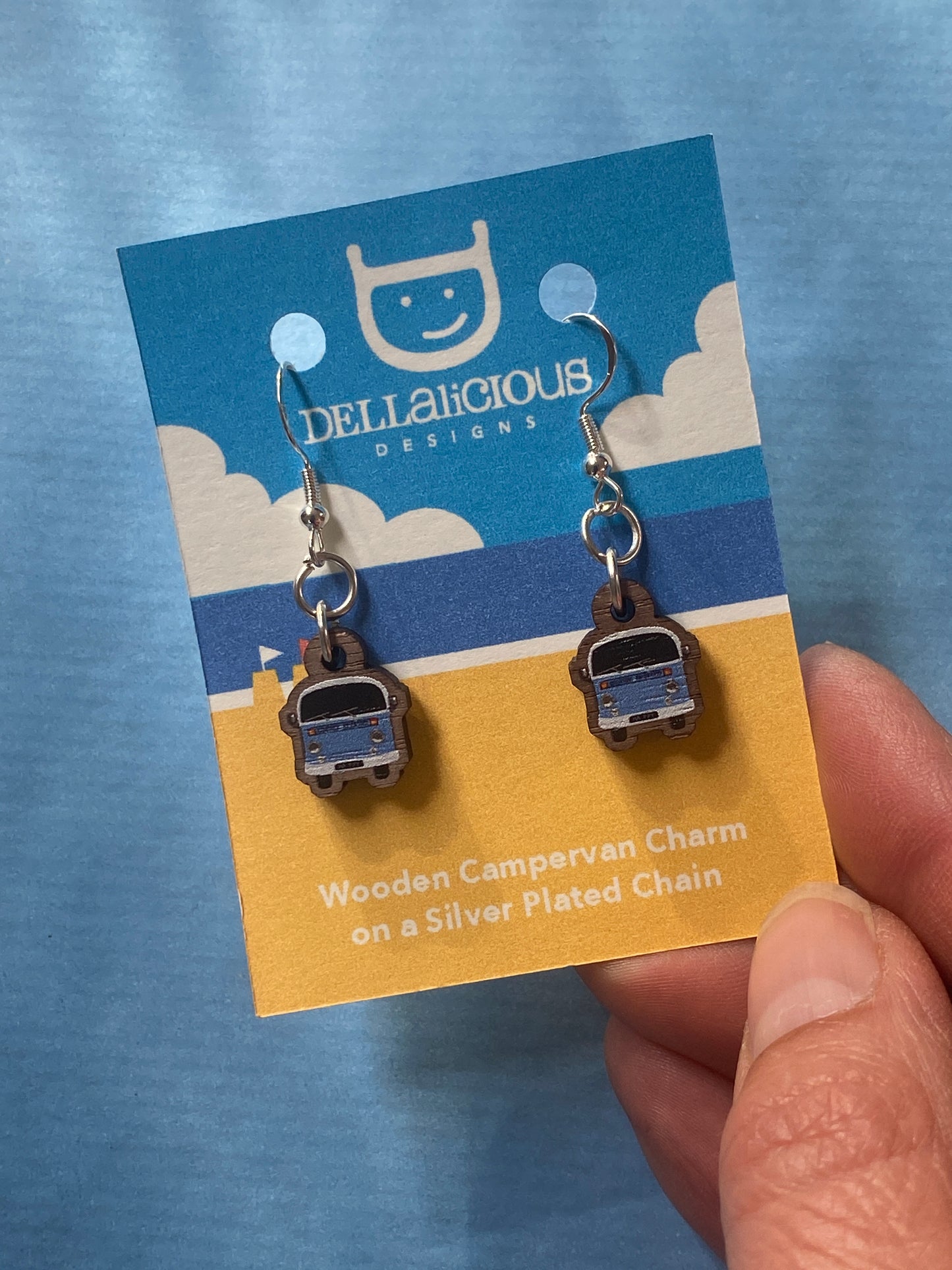 Novelty Campervan Earrings, made from sustainably sourced wood and 925 Sterling Silver findings