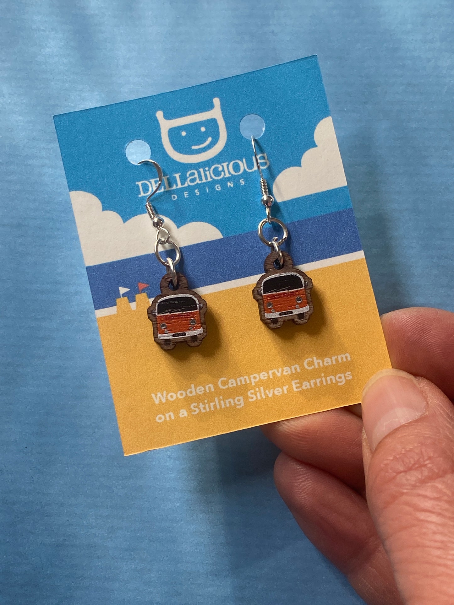 Novelty Campervan Earrings, made from sustainably sourced wood and 925 Sterling Silver findings