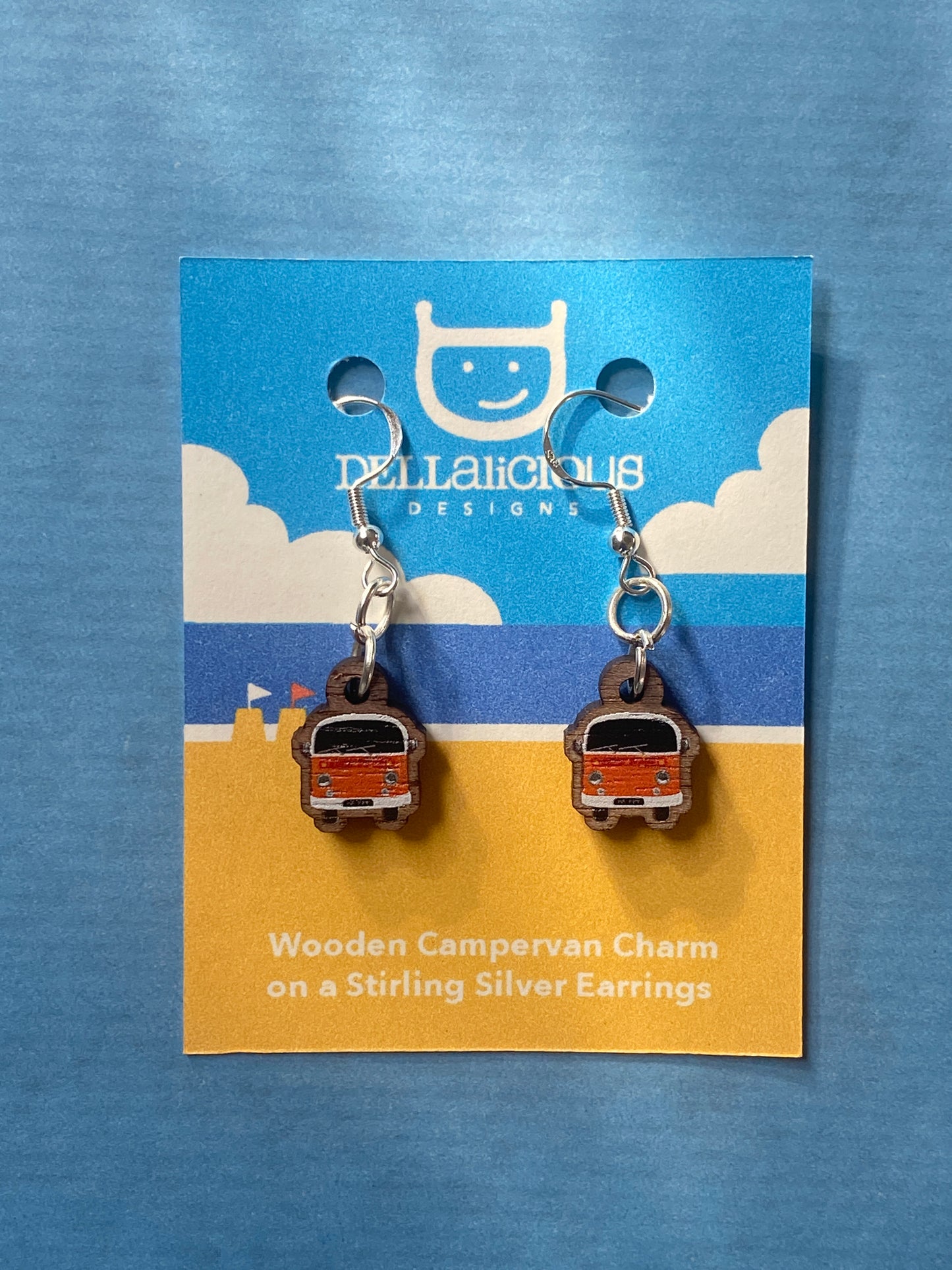 Novelty Campervan Earrings, made from sustainably sourced wood and 925 Sterling Silver findings