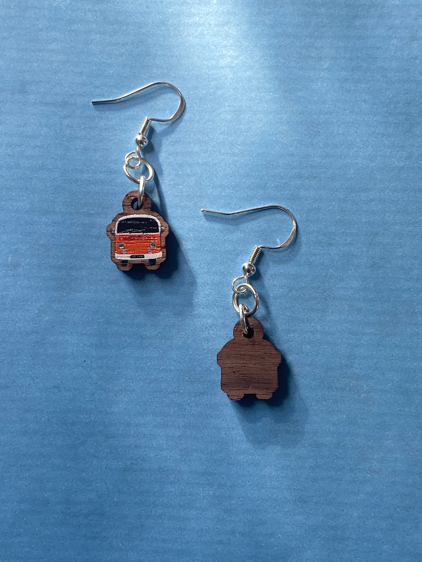 Novelty Campervan Earrings, made from sustainably sourced wood and 925 Sterling Silver findings