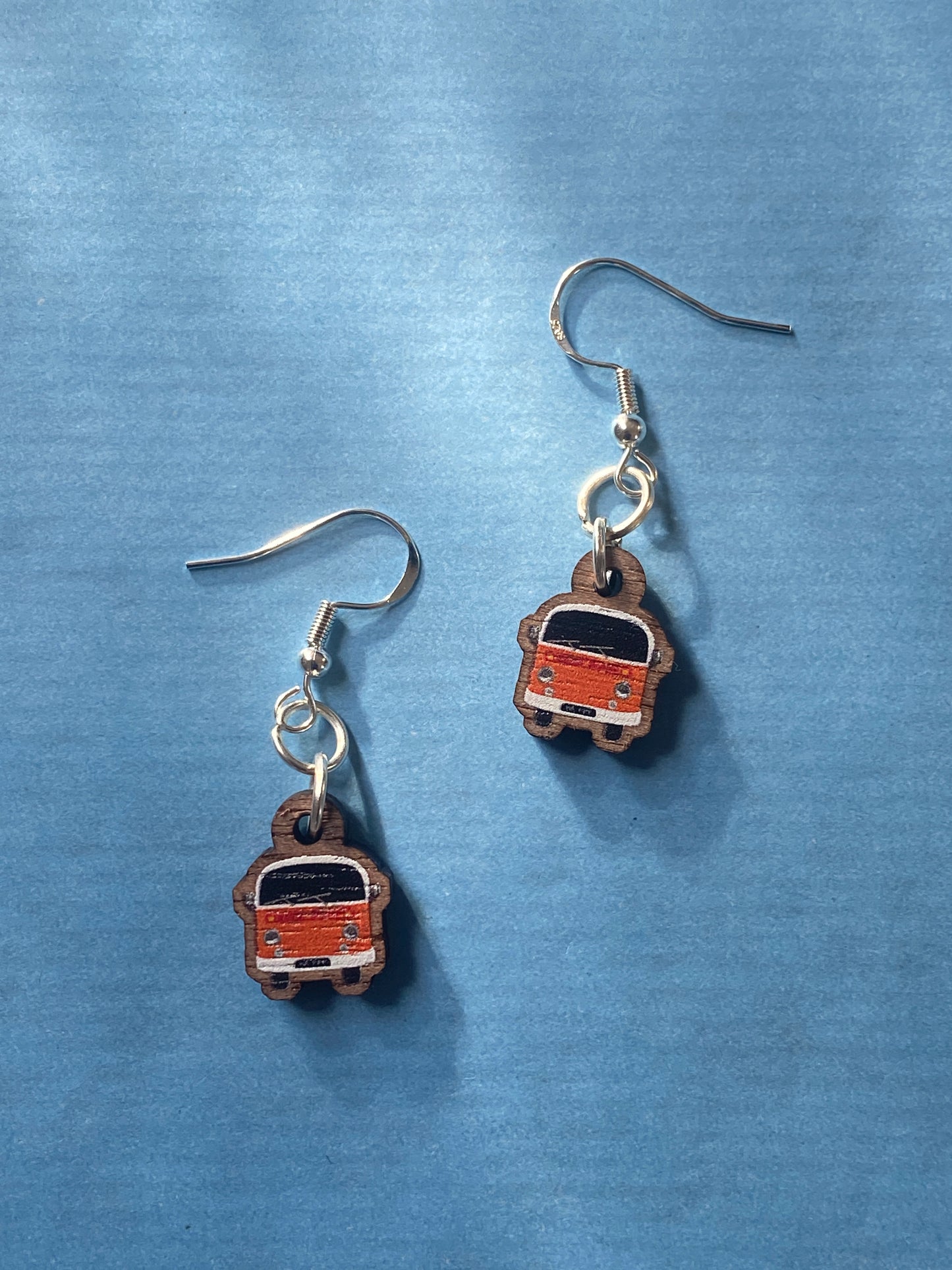 Novelty Campervan Earrings, made from sustainably sourced wood and 925 Sterling Silver findings