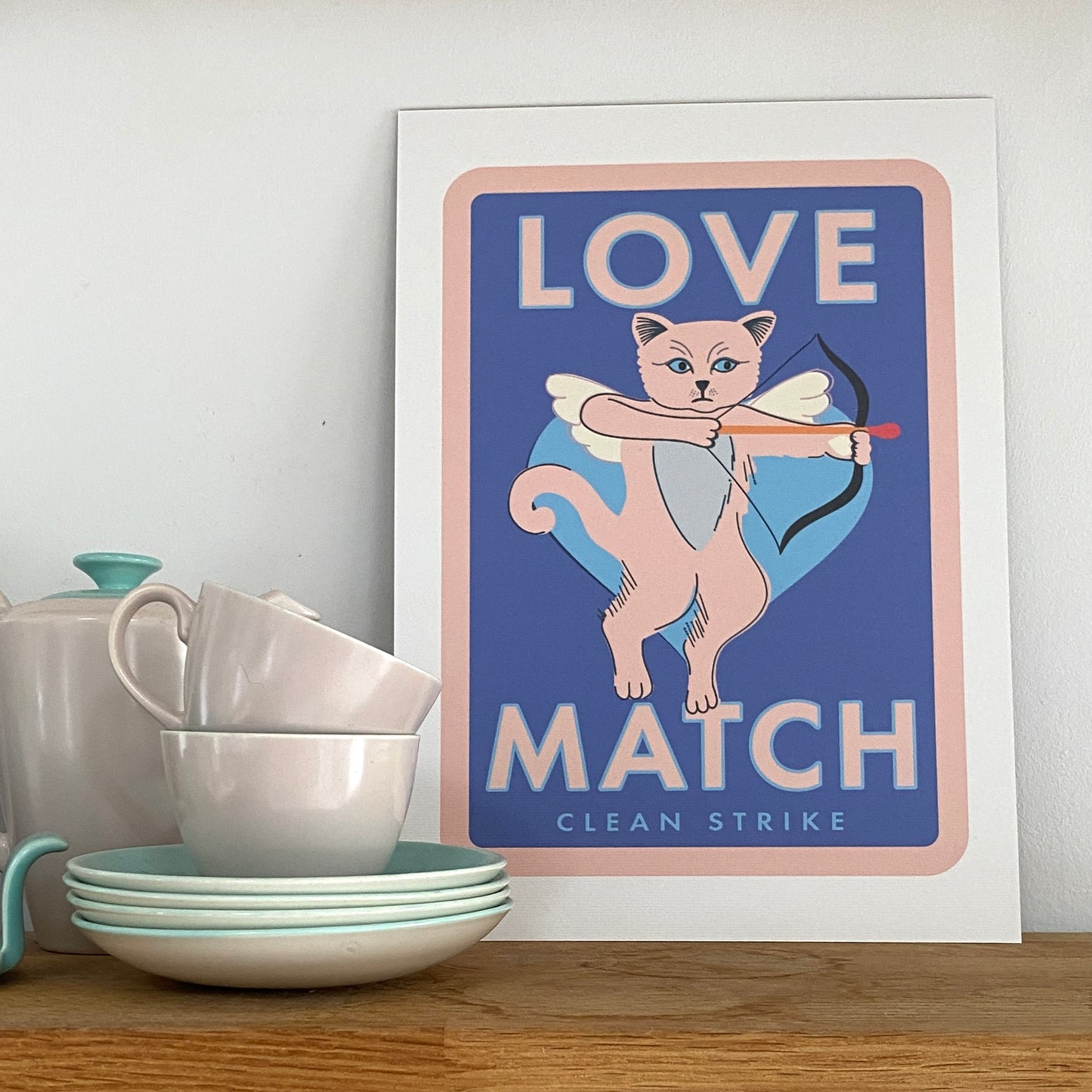 Cat Cupid Art Print, Inspired by Matchbox Label design