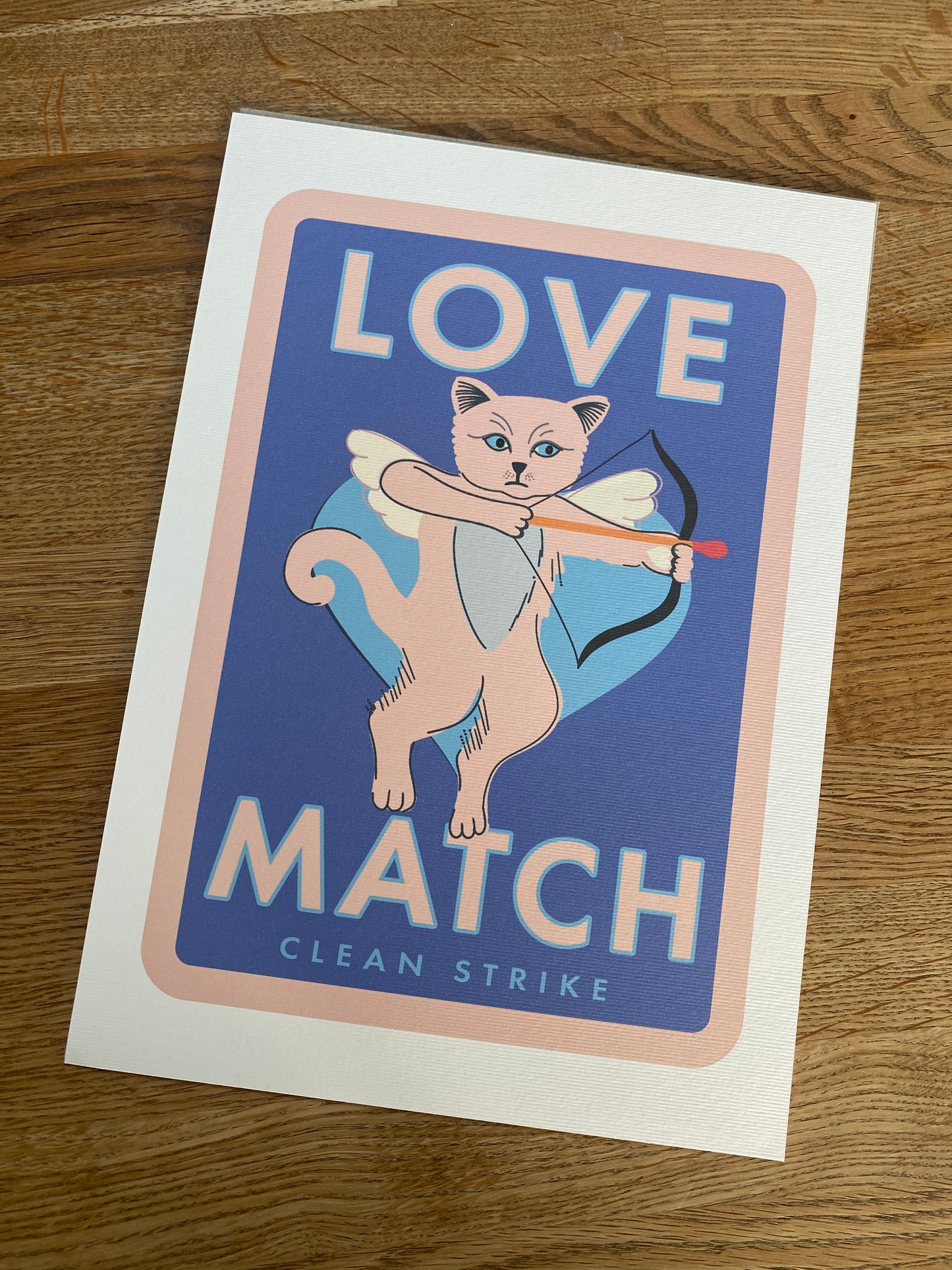 Cat Cupid Art Print, Inspired by Matchbox Label design