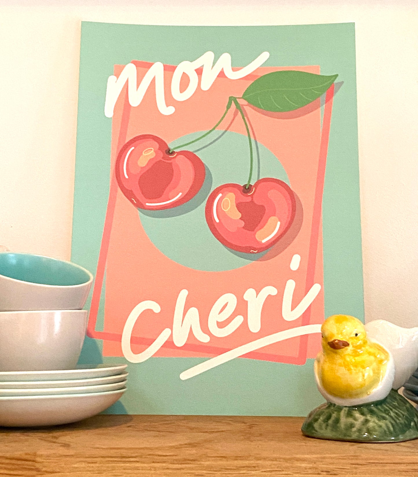 Bright of Colourful Mon Cheri Art Print, Cherry art print