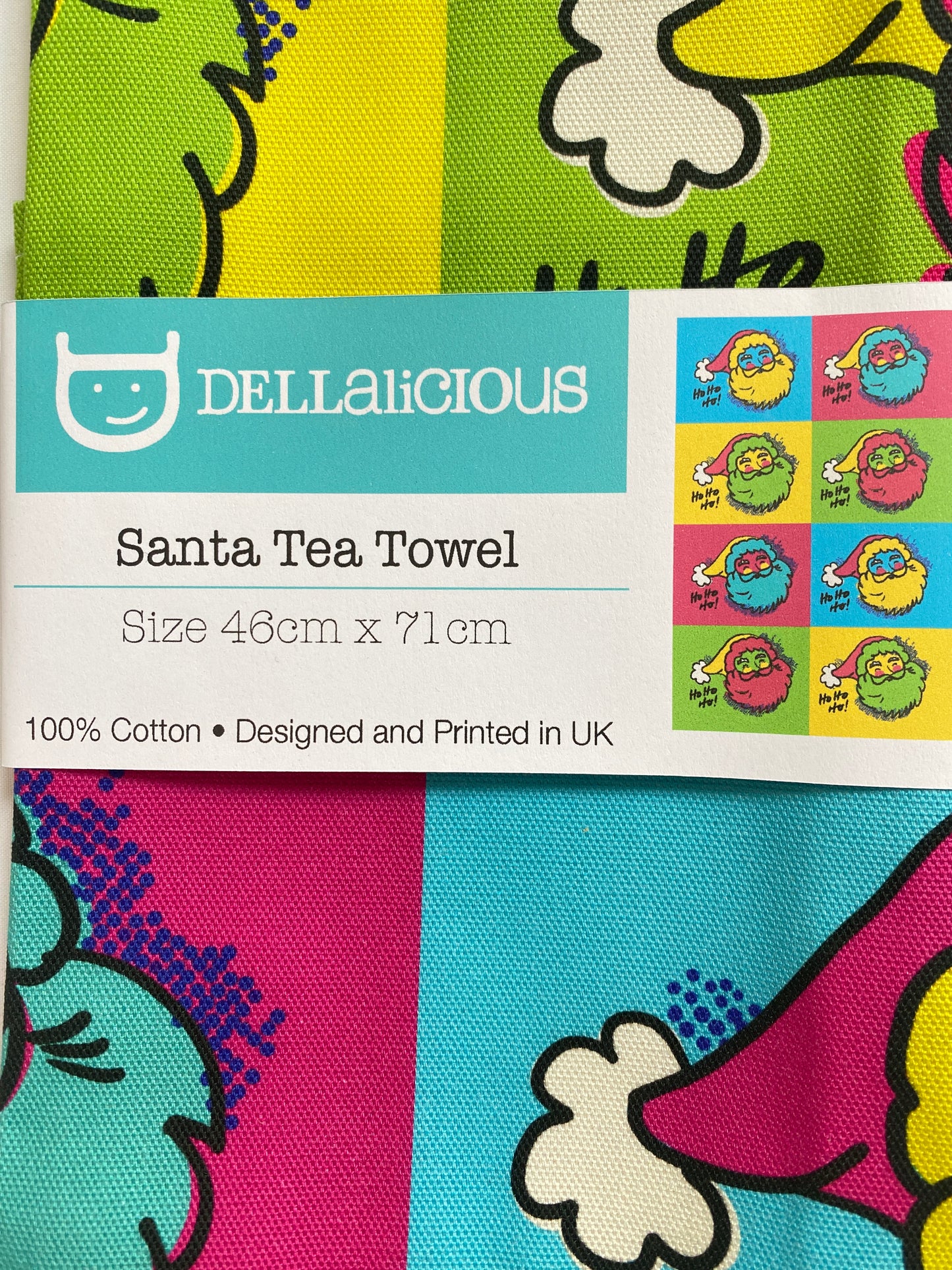 Bright and Colourful Pop art Santa Tea towel, Pop art Santa, Merry and Bright Christmas Decor