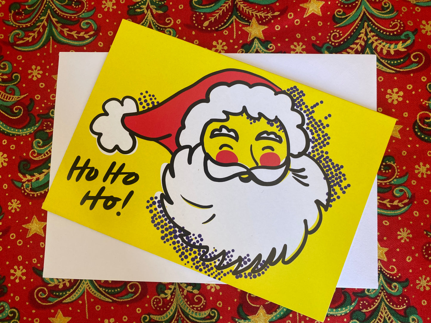 Yellow Pop Art Santa Christmas card, Vintage Inspired, Bright Fun card