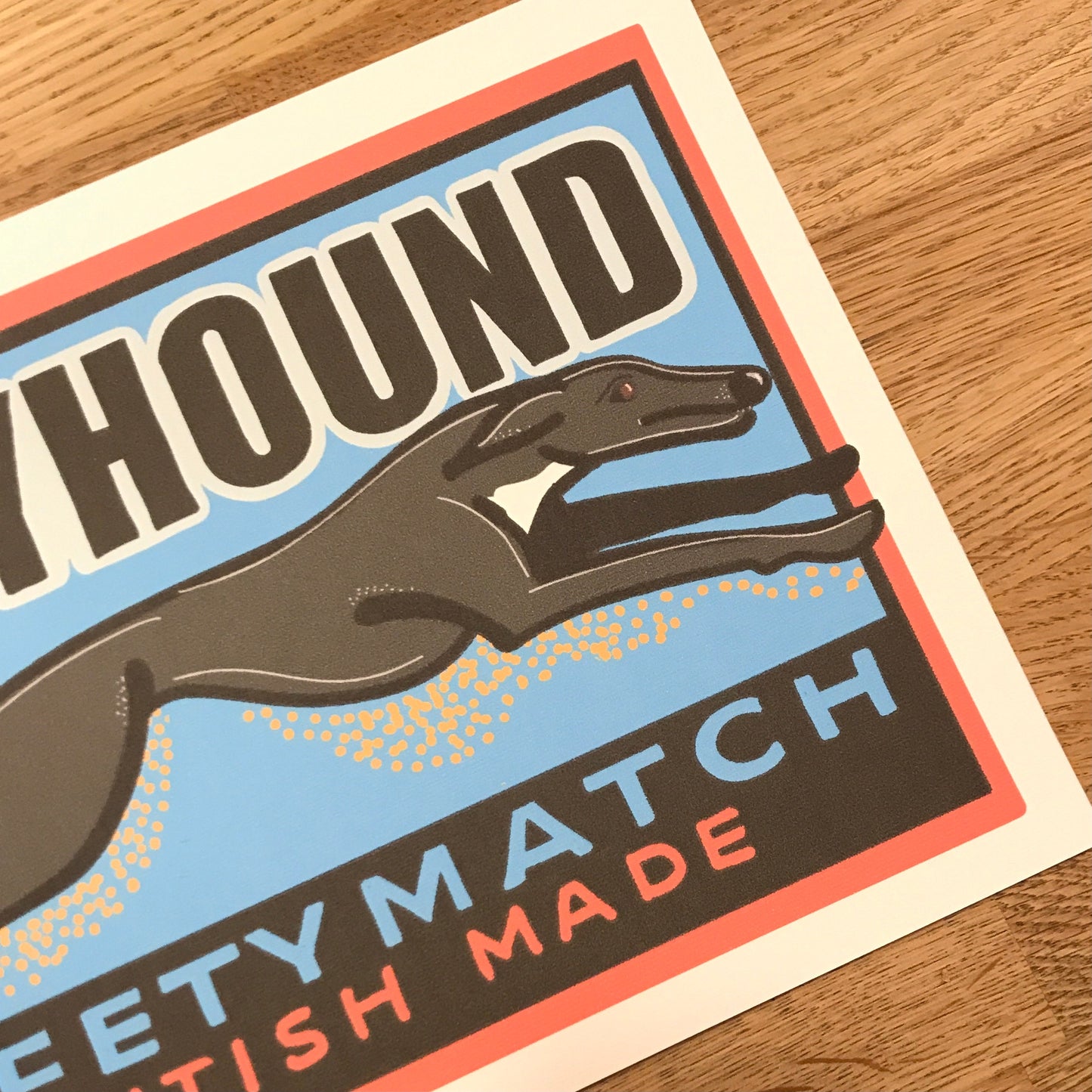 Greyhound Art Print, Greyhound gift, Vintage Inspired matchbox art, A4 Size