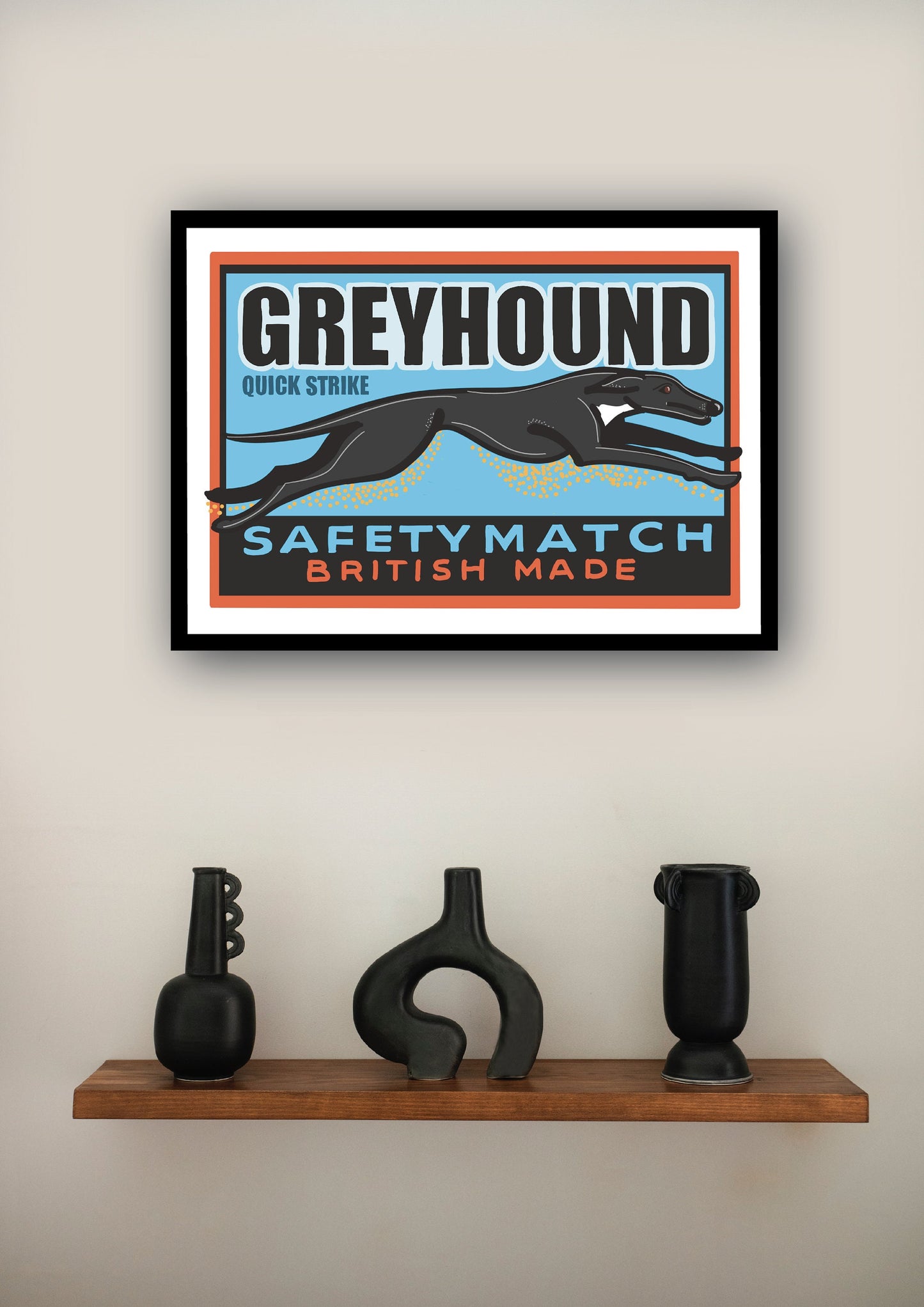 Greyhound Art Print, Greyhound gift, Vintage Inspired matchbox art, A4 Size