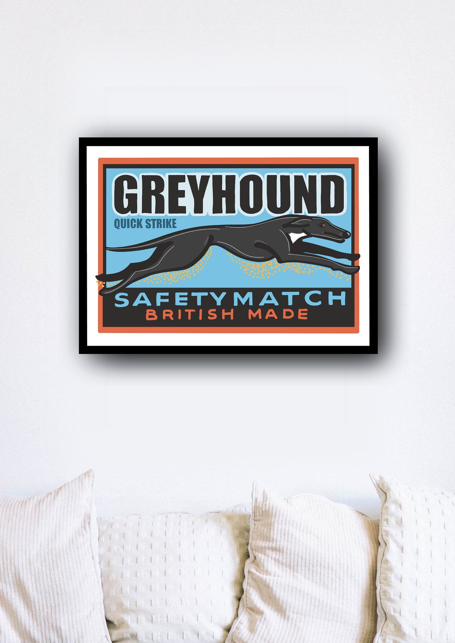 Greyhound Art Print, Greyhound gift, Vintage Inspired matchbox art, A4 Size