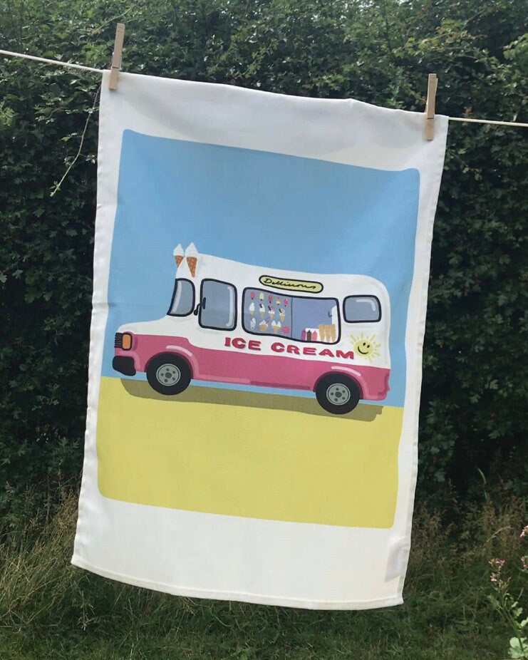 Retro style Ice Cream Van Tea Towel, 100% Cotton Designed and Printed in the UK