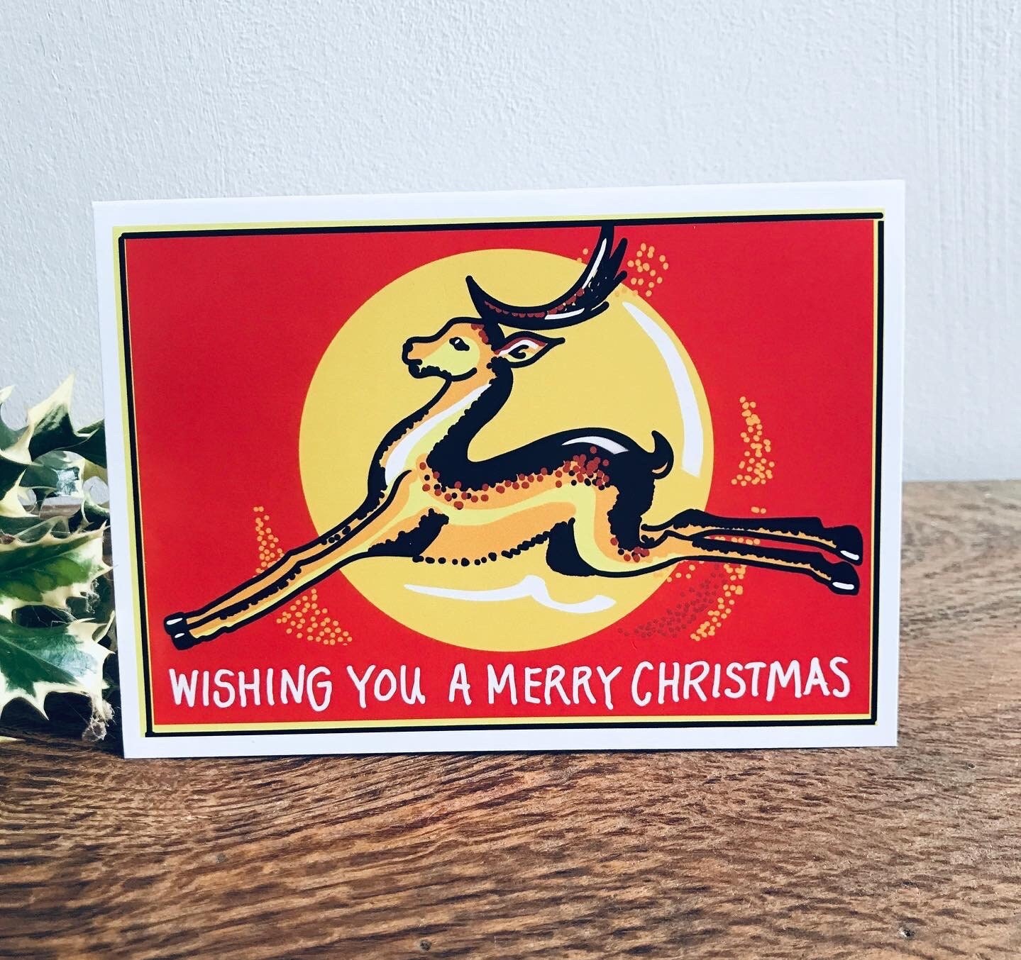 Vintage Reindeer Christmas card, Matchbox label Inspired design