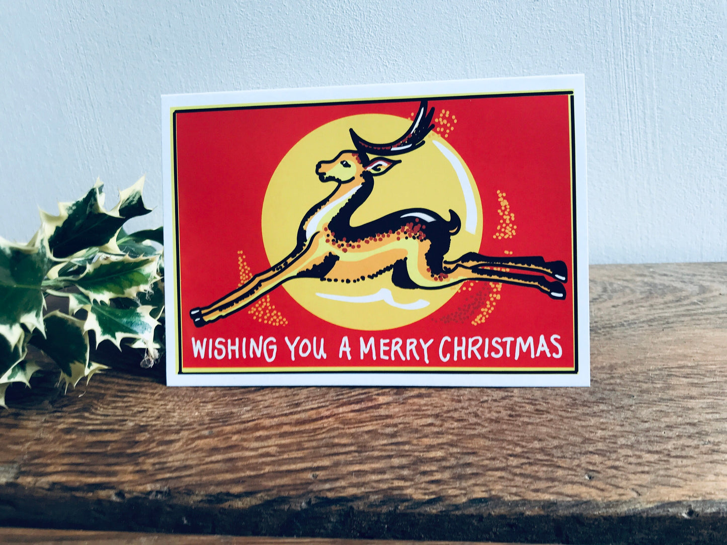 Vintage Reindeer Christmas card, Matchbox label Inspired design