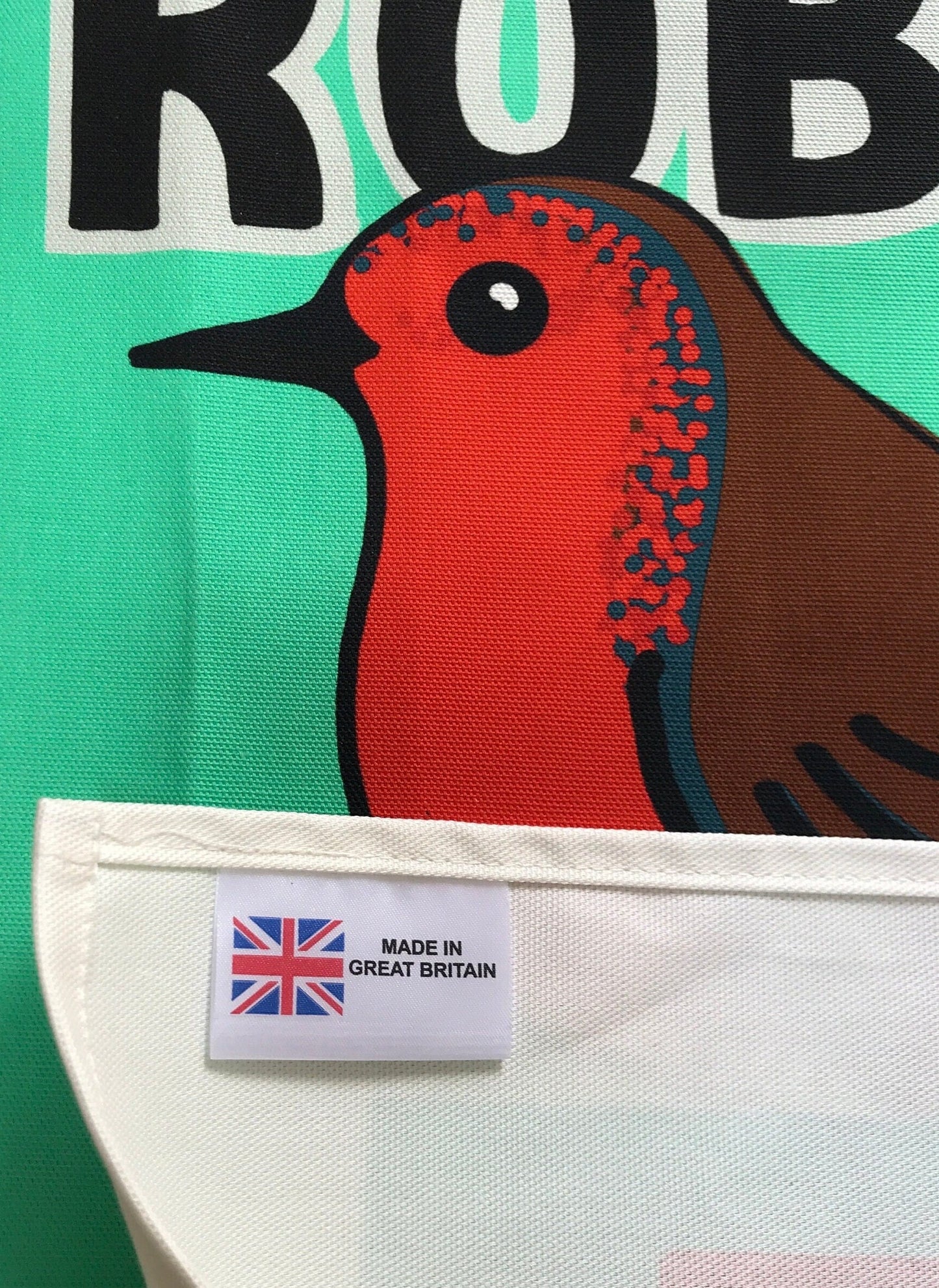 100% Cotton Robin Tea Towel, Matchbox label art, Designed and Printed in the UK