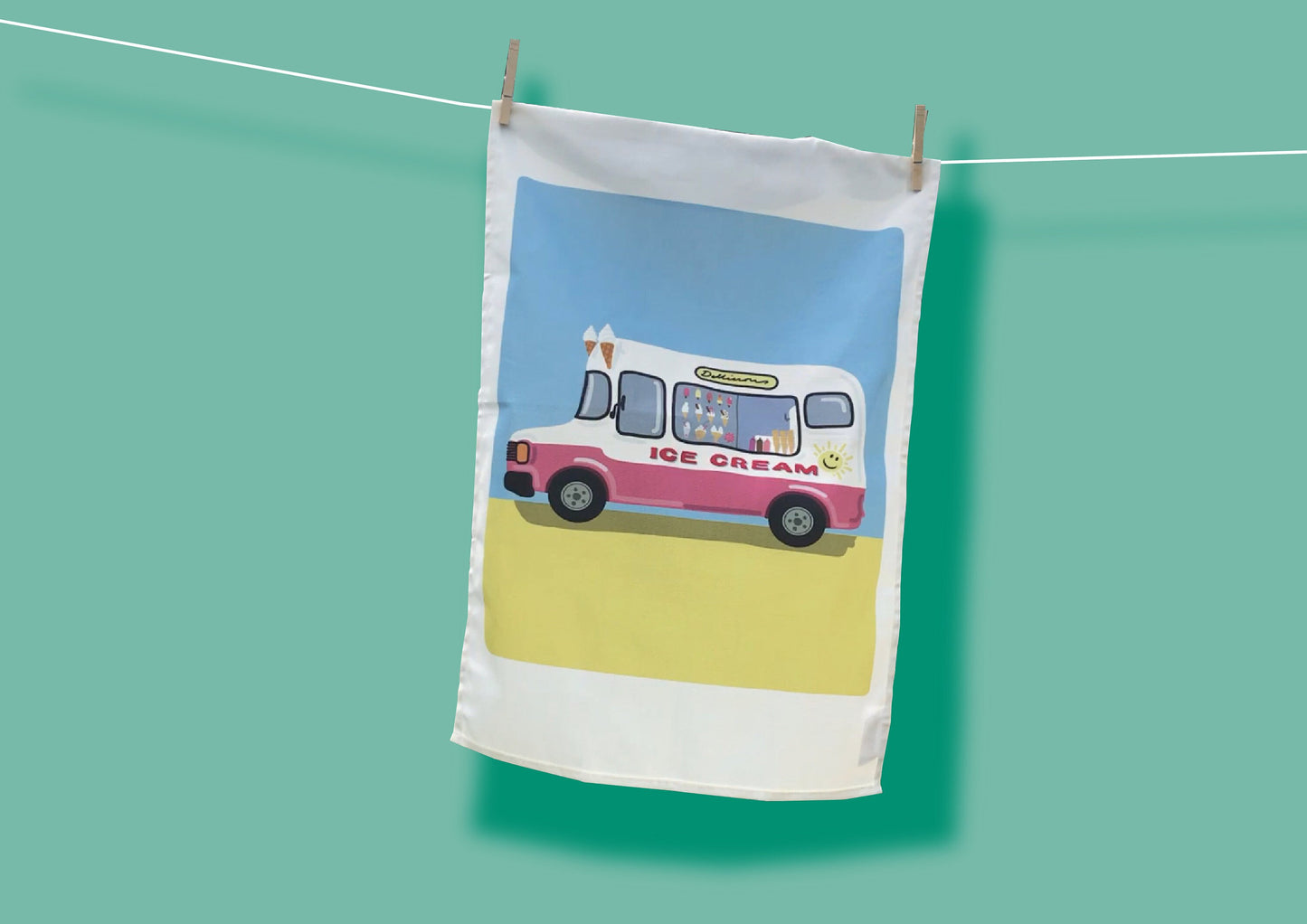 Retro style Ice Cream Van Tea Towel, 100% Cotton Designed and Printed in the UK