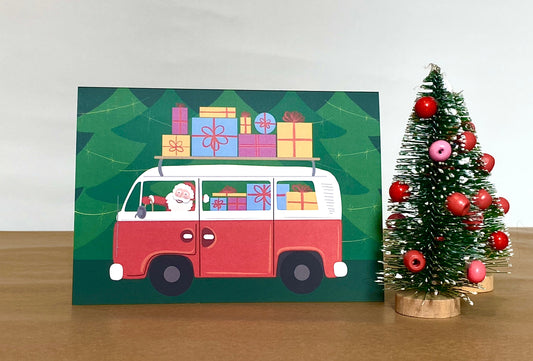 Santa in a Campervan Christmas Card, A Christmas Campervan,