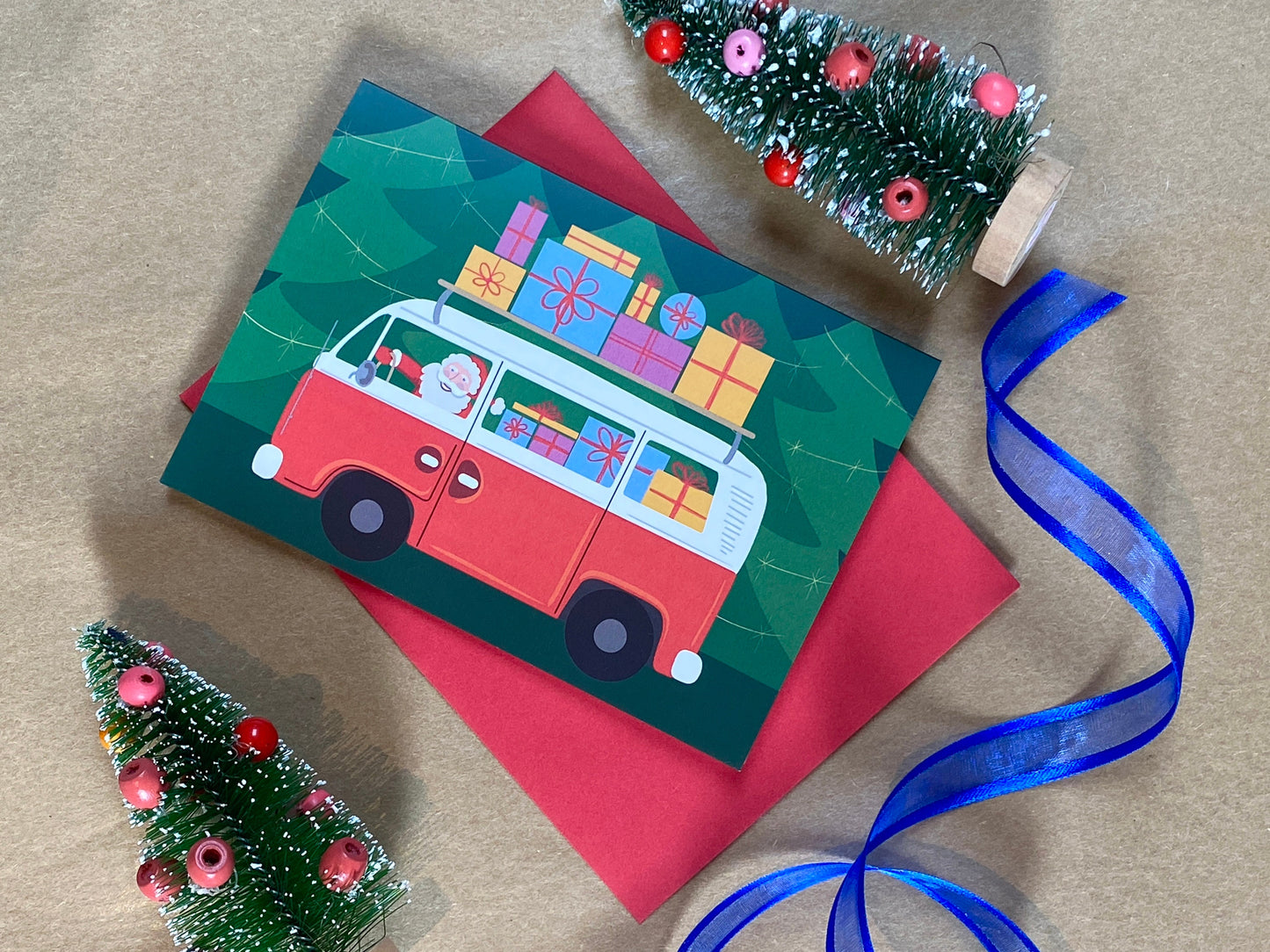 Santa in a Campervan Christmas Card, A Christmas Campervan,