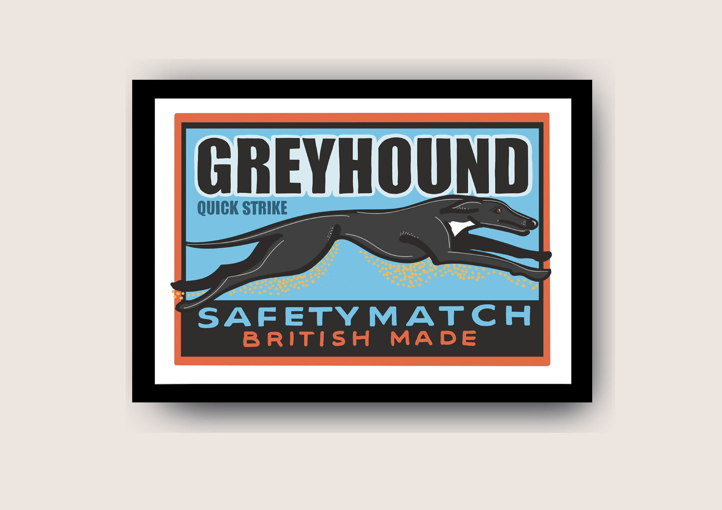 Greyhound Art Print, Greyhound gift, Vintage Inspired matchbox art, A4 Size