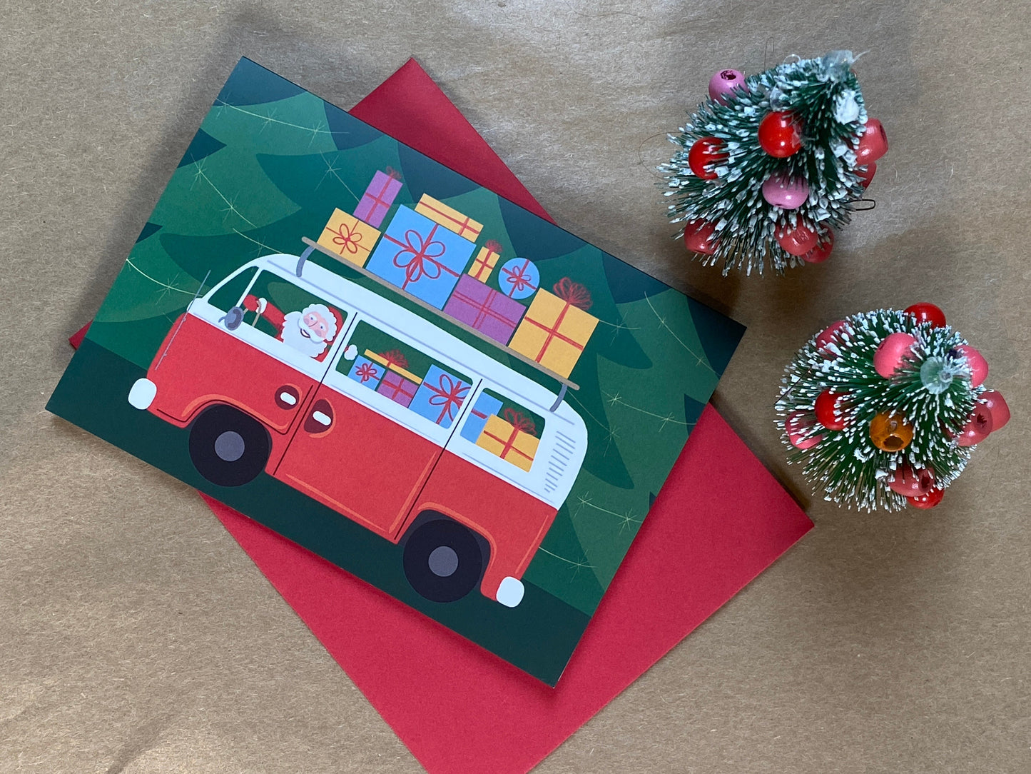 Santa in a Campervan Christmas Card, A Christmas Campervan,