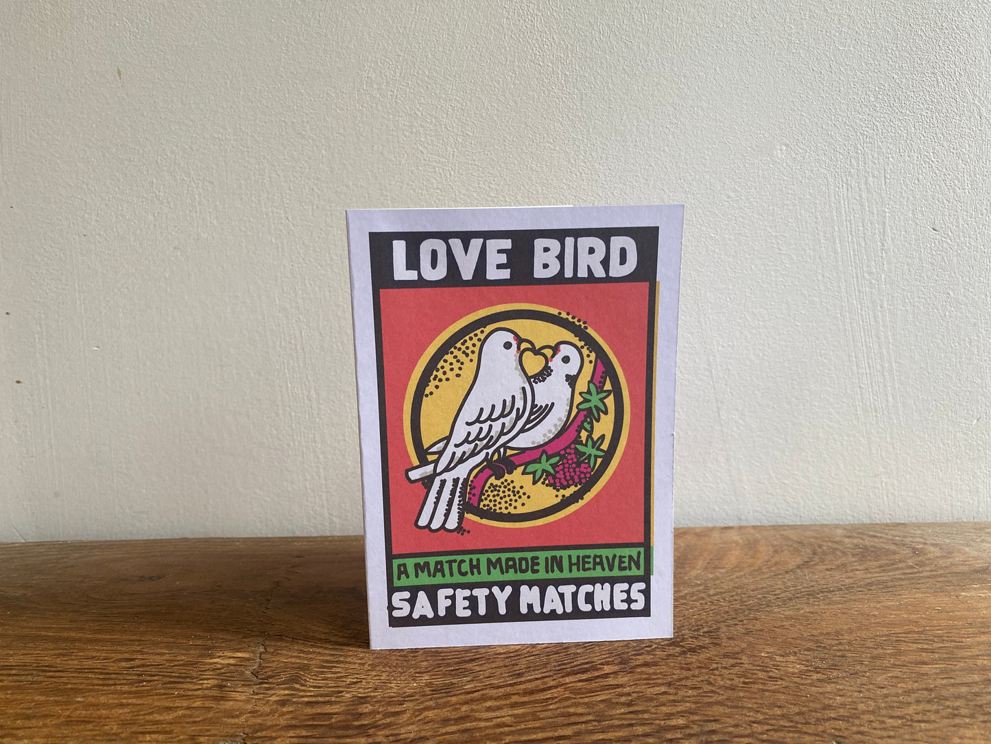 Matchbox label Greeting Card, Love Bird Matches, Quirky fun card